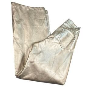 Golden Faux Leather Pants High Rise Wide Leg Gold Size S